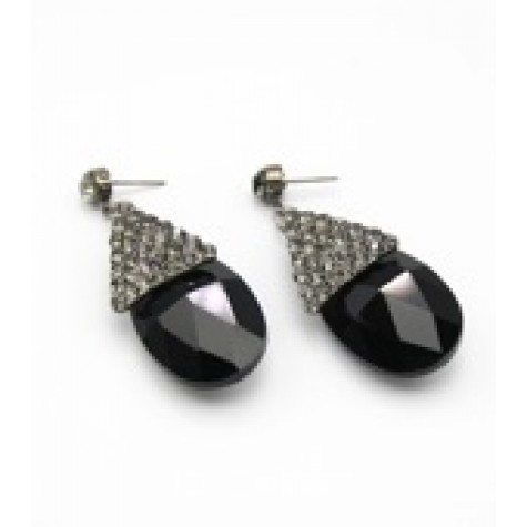 Black Statement Glass Teardrop Earrings